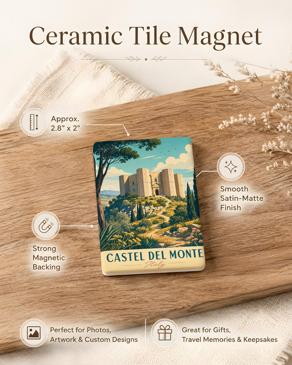 Castel del Monte Italy Fridge Magnet, Apulia Landmark Travel Souvenir Magnet, Historic Castle Keepsake Refrigerator Magnet