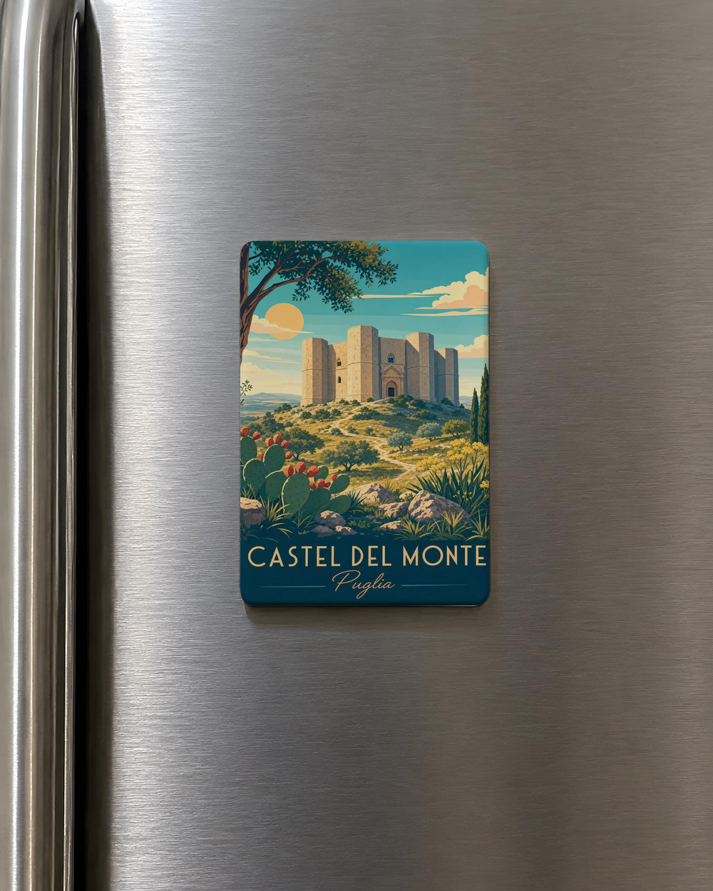 Castel del Monte Puglia Fridge Magnet, Italy Castle Landmark Souvenir Magnet, Apulia Travel Keepsake Refrigerator Magnet