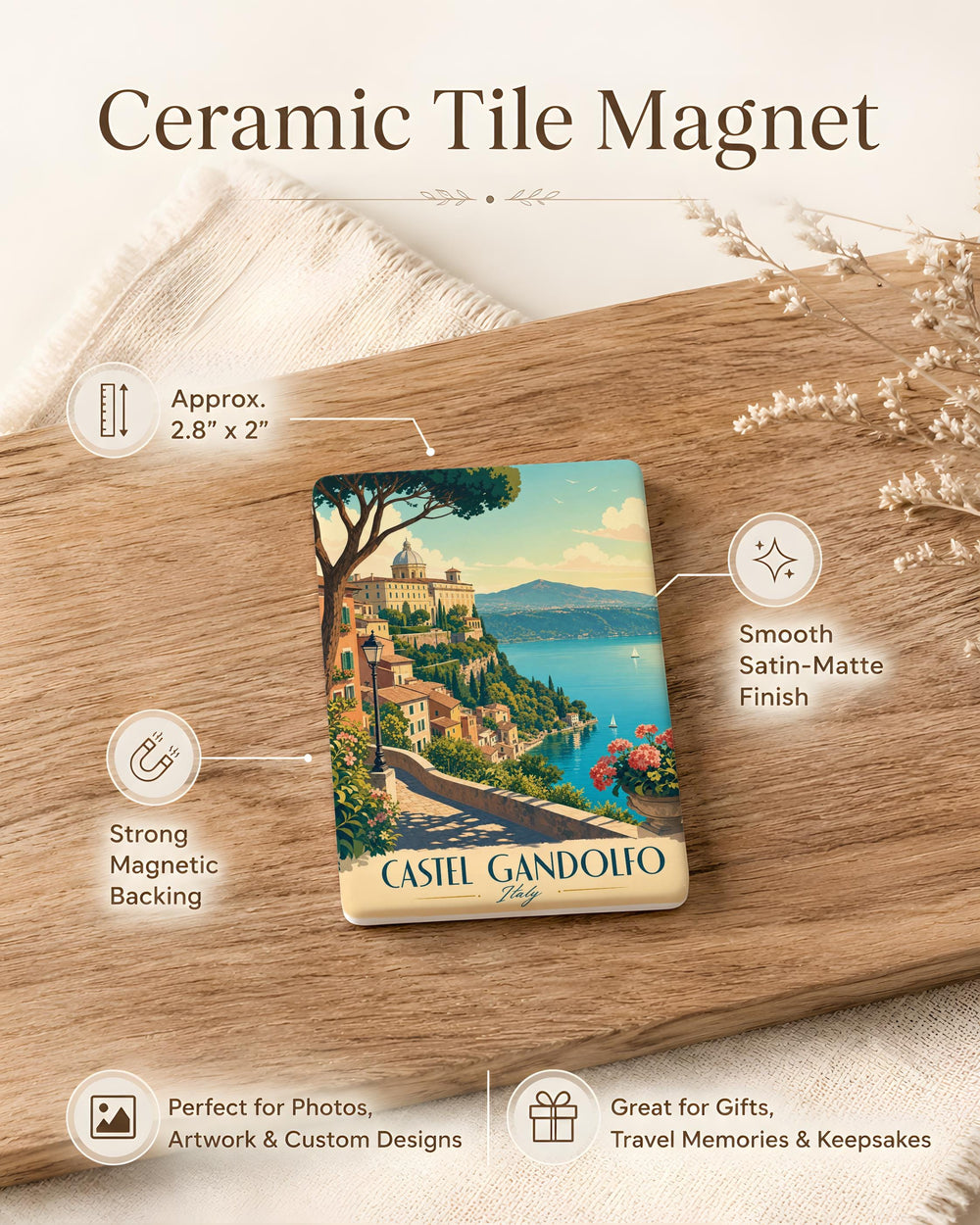 Castel Gandolfo Italy Fridge Magnet, Lake Albano Papal Palace Souvenir Magnet, Travel Gift, Rome Day Trip Keepsake