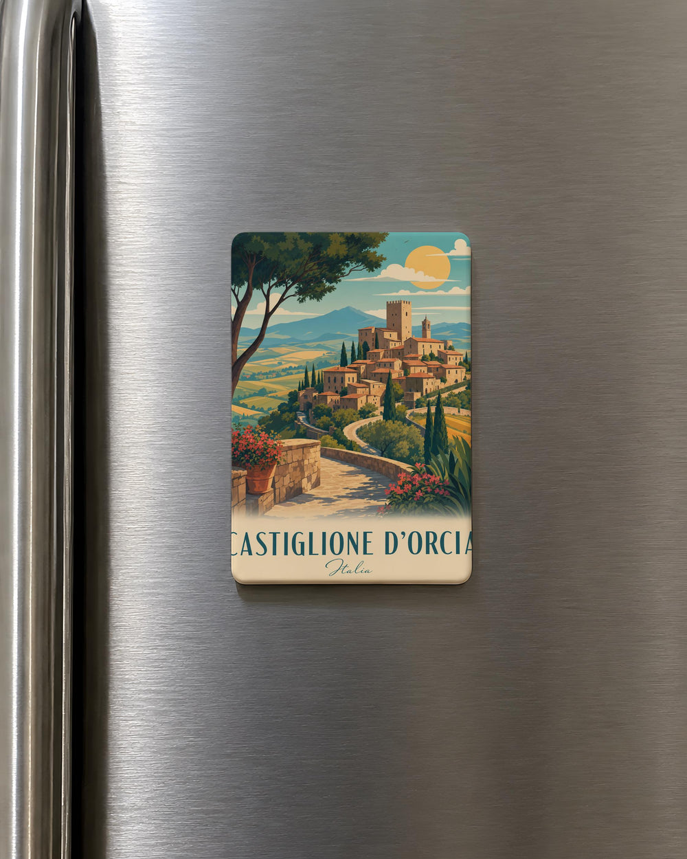 Castiglione d’Orcia Fridge Magnet, Tuscany Italy Village Landscape Souvenir, Val d’Orcia Travel Gift, Italian Countryside Decor