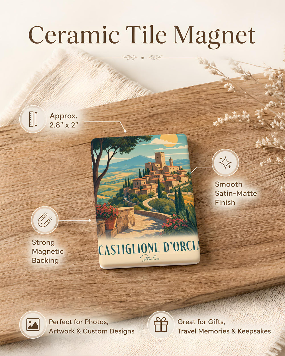 Castiglione d’Orcia Fridge Magnet, Tuscany Italy Village Landscape Souvenir, Val d’Orcia Travel Gift, Italian Countryside Decor
