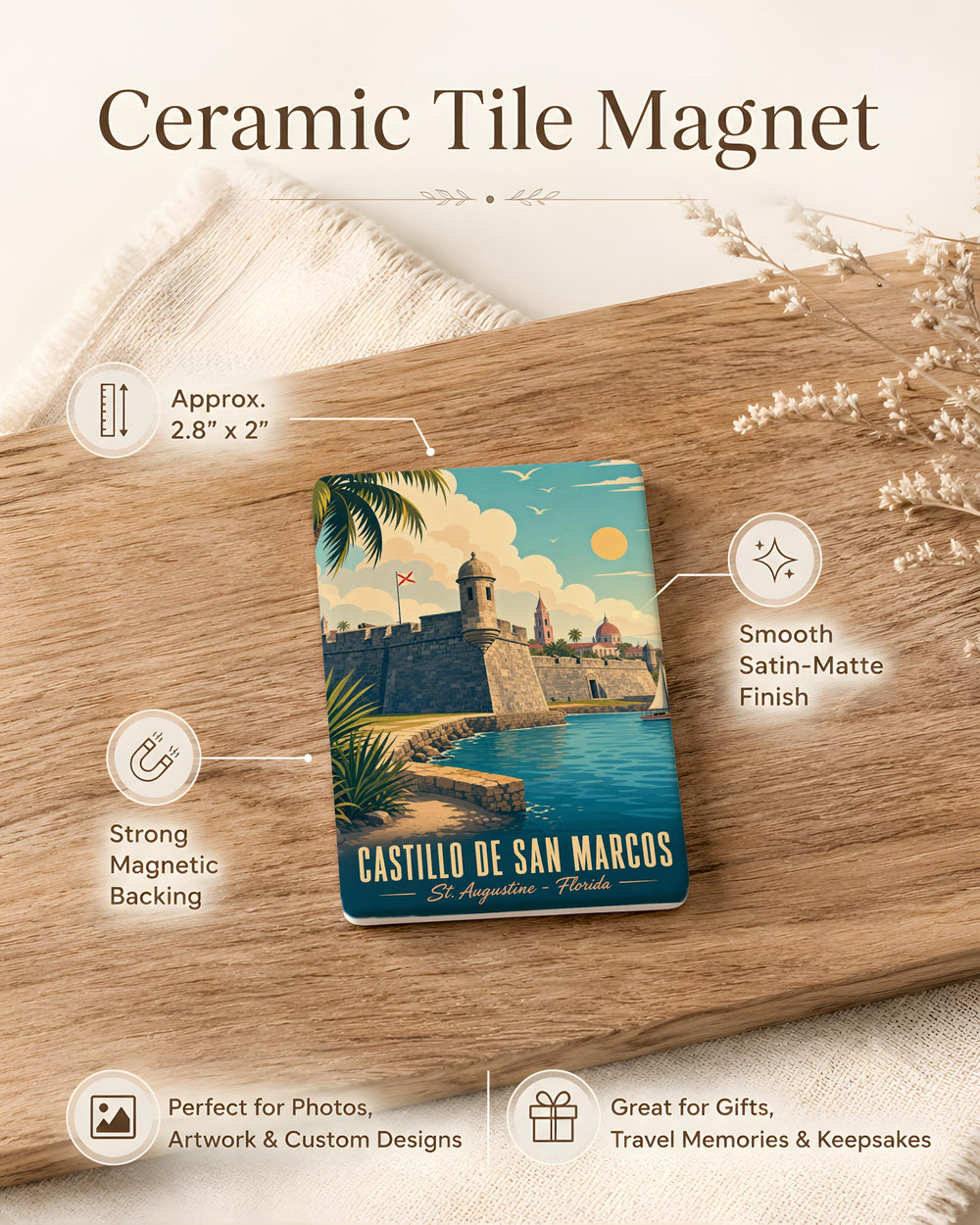 Castillo de San Marcos Fridge Magnet, St. Augustine Florida Fort Souvenir Magnet, Historic Landmark Travel Keepsake Gift