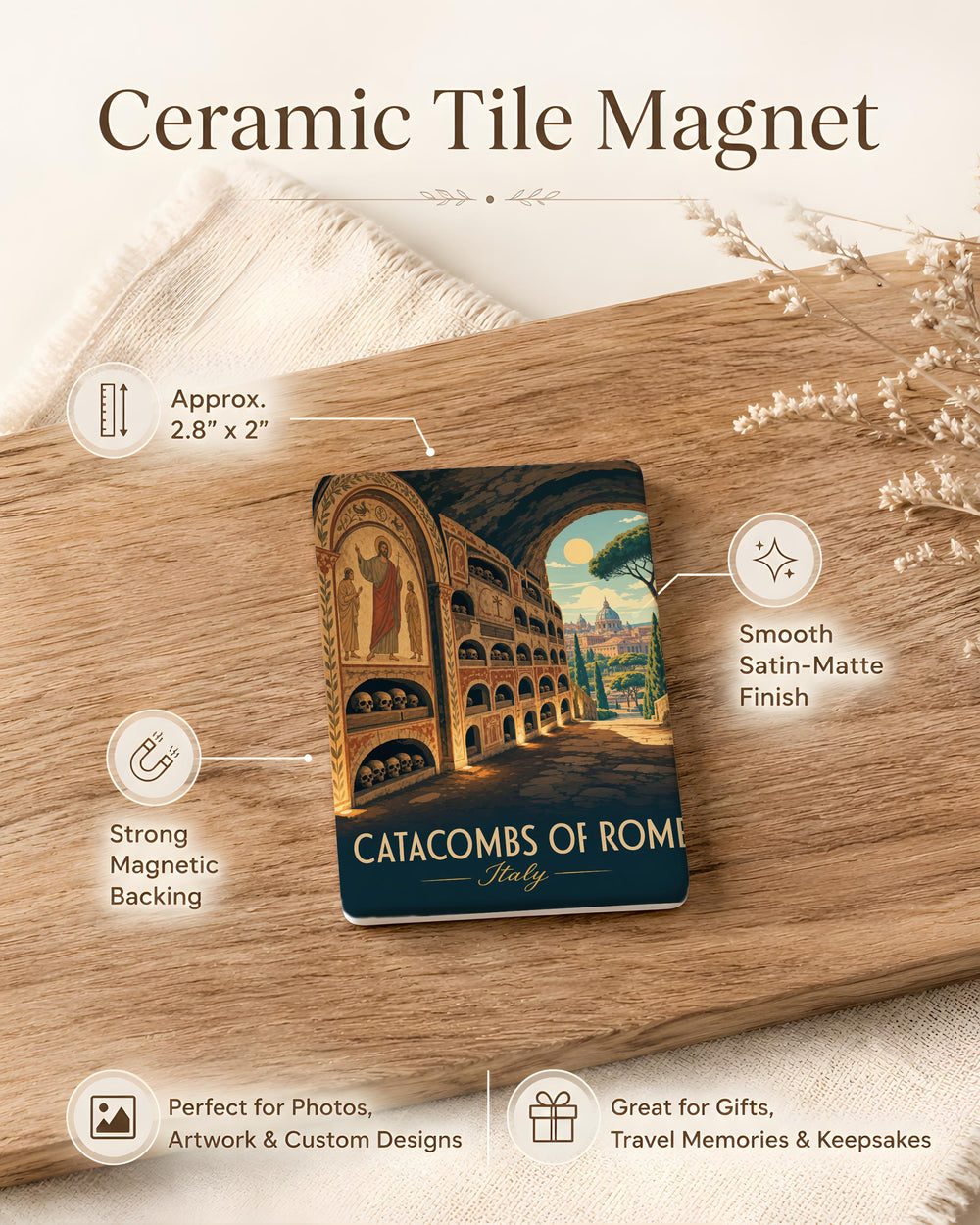 Catacombs of Rome Fridge Magnet, Underground Burial Tunnels, Ancient Roman Crypts & Passageways Souvenir Magnet