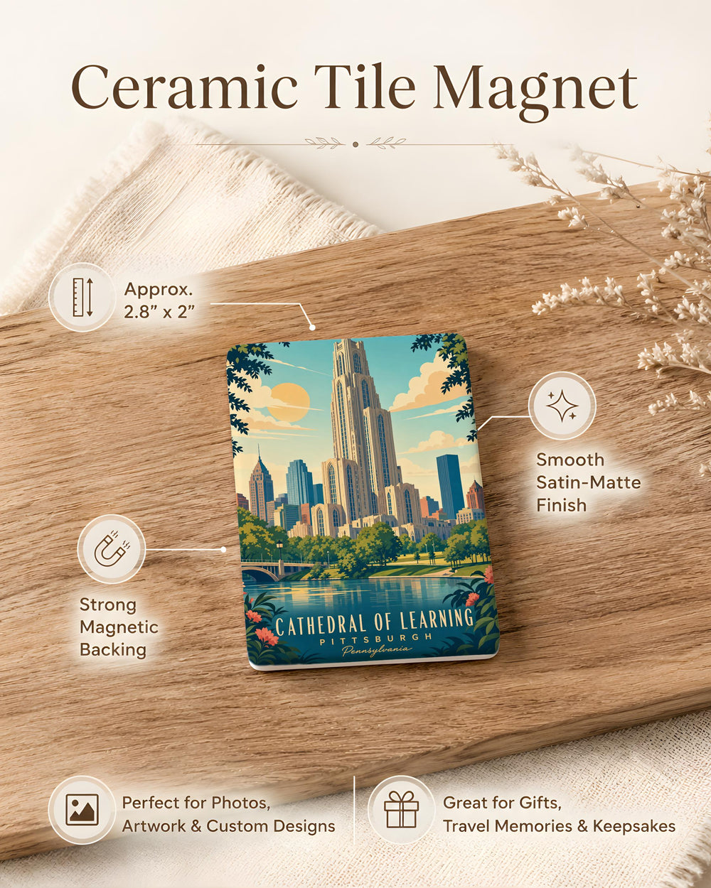 Cathedral of Learning Fridge Magnet Pittsburgh Landmark Souvenir University of Pittsburgh Gift Oakland Neighborhood Keepsake