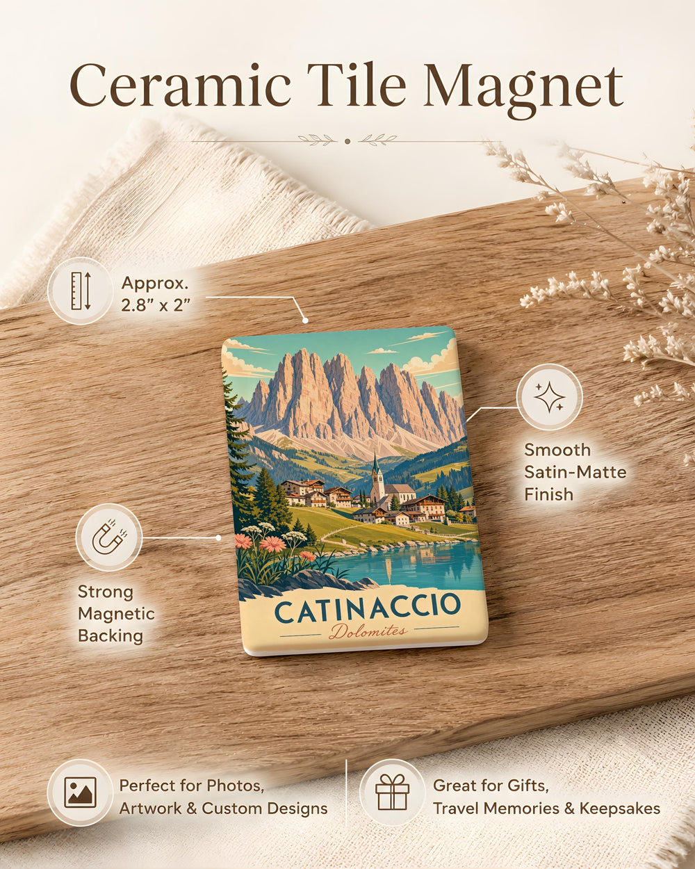 Catinaccio Dolomites Fridge Magnet, Italian Alps Mountain Landscape Souvenir Magnet, Hiking Travel Gift, Nature Lover Decor