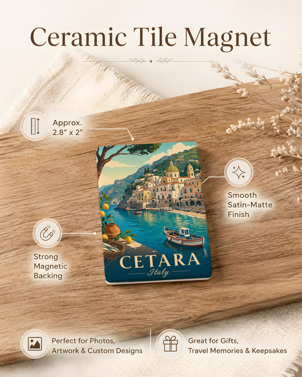 Cetara Italy Fridge Magnet, Amalfi Coast Souvenir Magnet, Cetara Village Travel Keepsake, Italian Coastal Town Magnet Gift