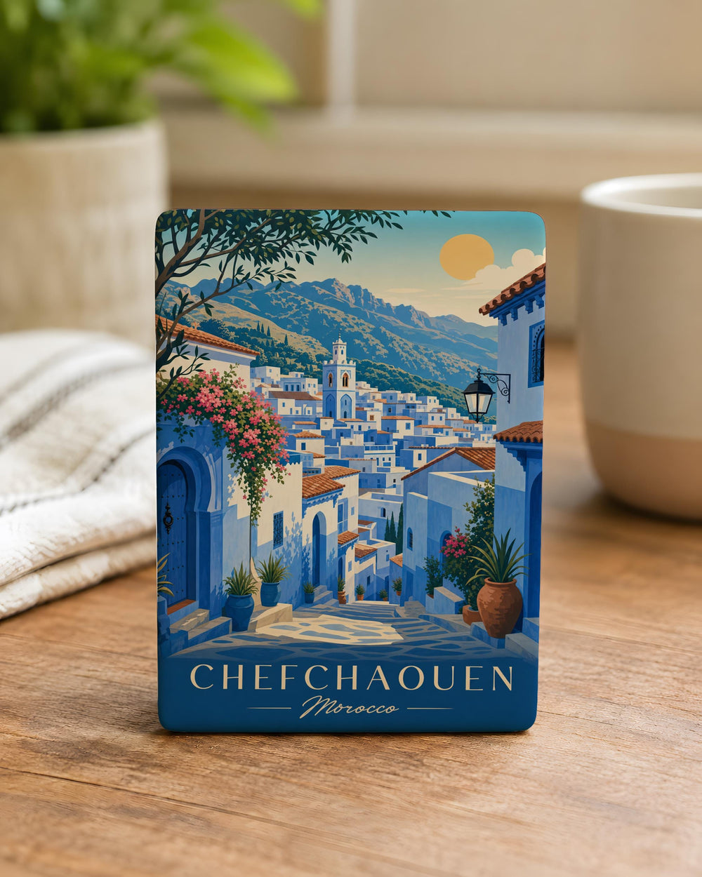 Chefchaouen Morocco Fridge Magnet, Blue City Medina Alley Travel Souvenir, Moroccan Mountain Town Keepsake Magnet