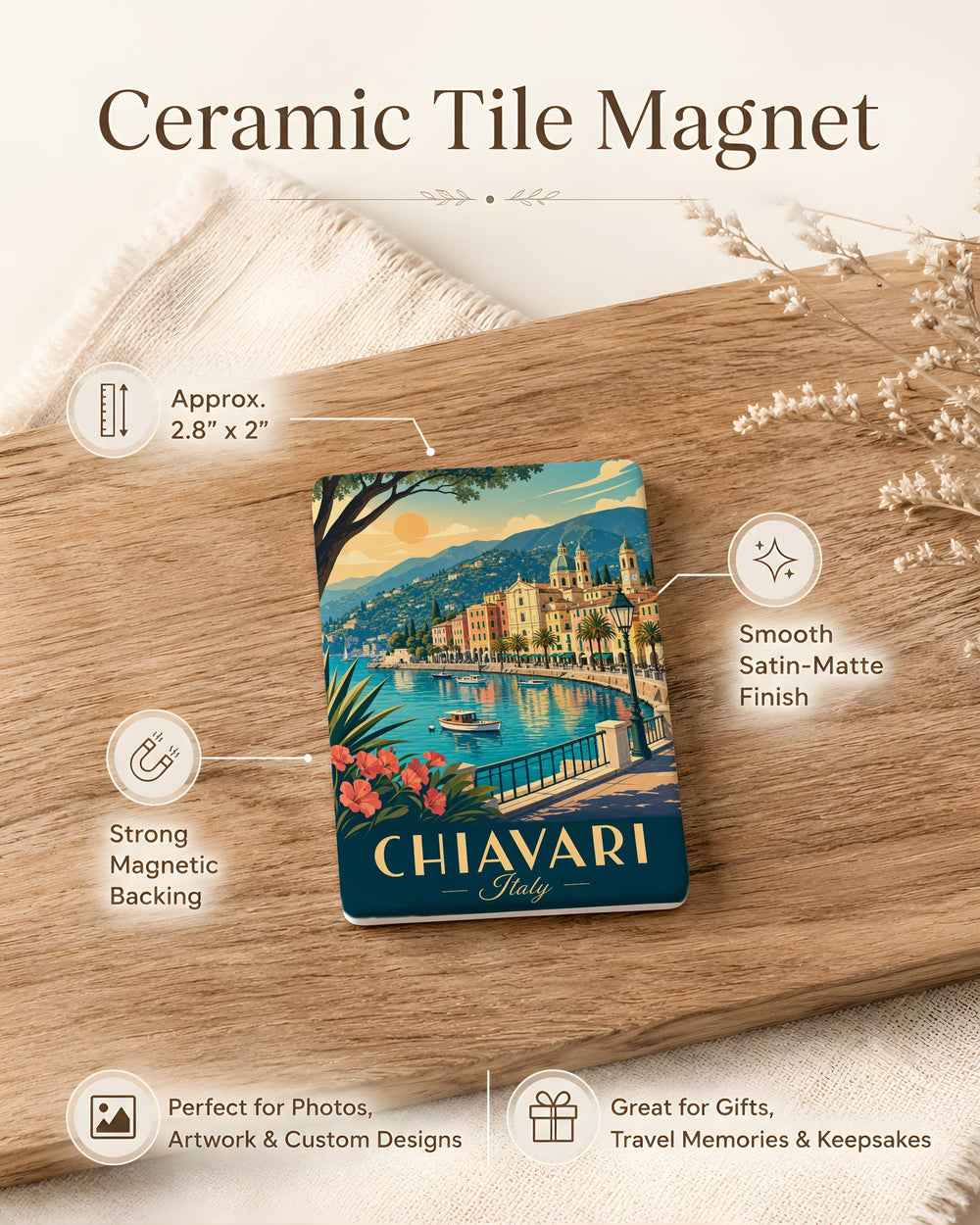 Chiavari Italy Fridge Magnet, Chiavari Travel Souvenir Magnet, Italian Riviera Coastal Town Magnet, Italy Vacation Keepsake Magnet