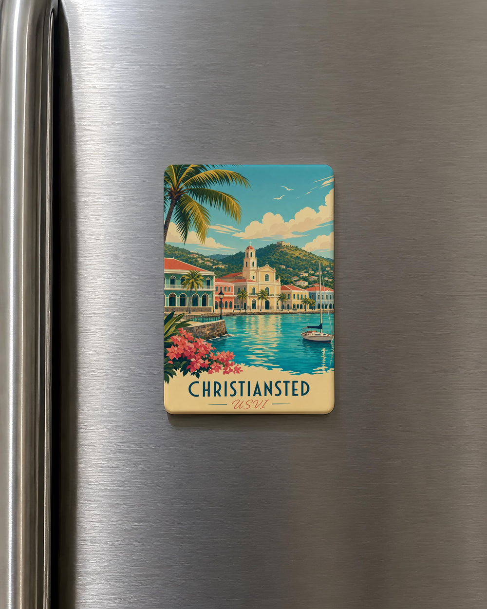 Christiansted USVI Fridge Magnet, St Croix Virgin Islands Souvenir Magnet, Caribbean Travel Gift, Christiansted Waterfront Landmark Magnet