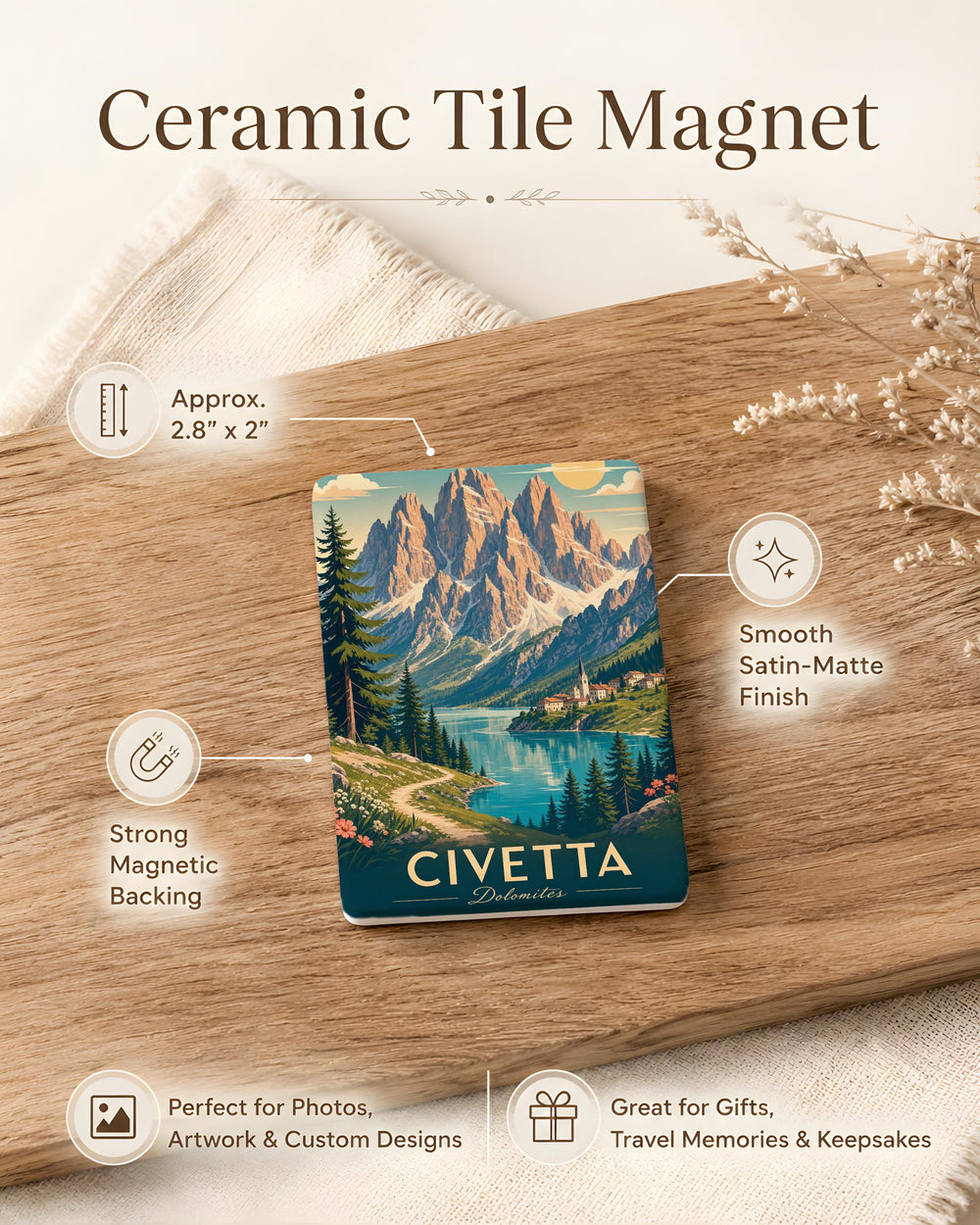 Civetta Dolomites Fridge Magnet, Civetta Mountain Peak Souvenir, Italian Alps Travel Gift, Dolomiti Landmark Magnet