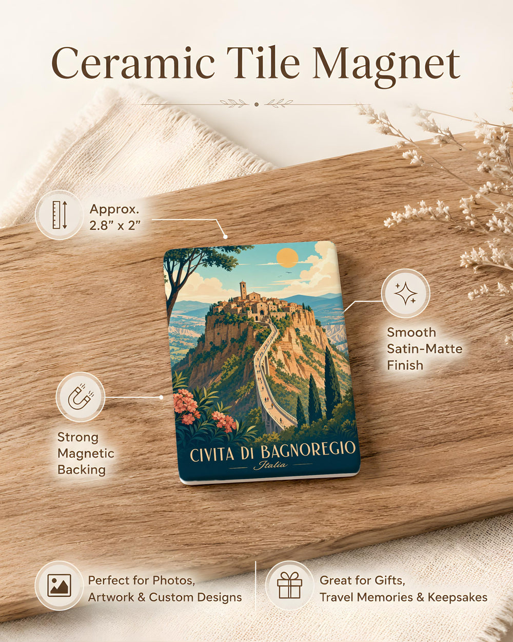 Civita di Bagnoregio Italy Fridge Magnet, Hilltop Village Landmark Souvenir Magnet, Italian Travel Gift Magnet