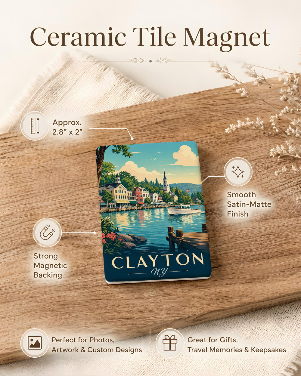 Clayton NY Fridge Magnet, Clayton New York Souvenir Magnet, Thousand Islands Travel Keepsake Magnet, Upstate NY Gift