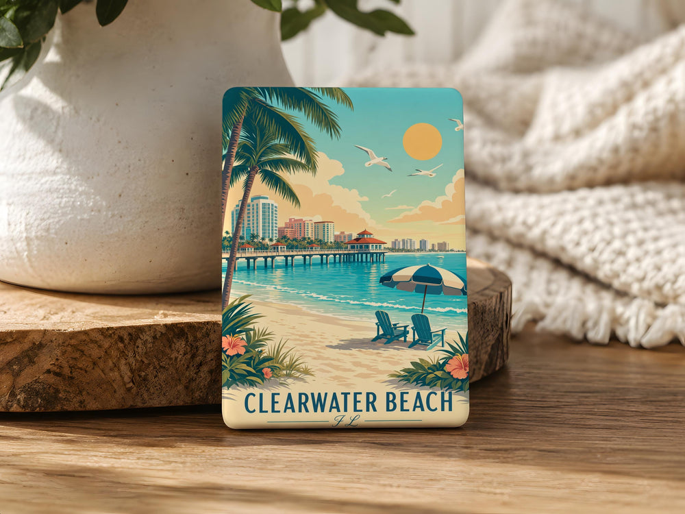 Clearwater Beach FL Fridge Magnet, Florida Beach Souvenir Magnet, Coastal Vacation Travel Gift, Clearwater Florida Keepsake