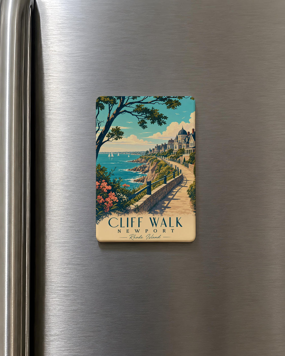 Cliff Walk Newport Fridge Magnet, Newport Rhode Island Coastal Walkway, Oceanfront Scenic Souvenir Magnet, New England Travel Gift