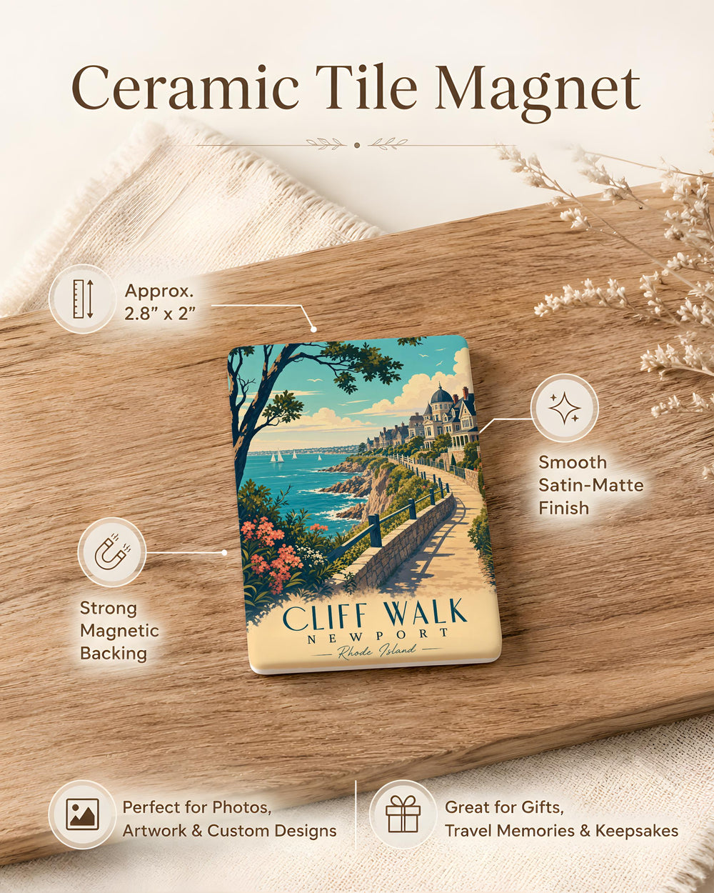 Cliff Walk Newport Fridge Magnet, Newport Rhode Island Coastal Walkway, Oceanfront Scenic Souvenir Magnet, New England Travel Gift
