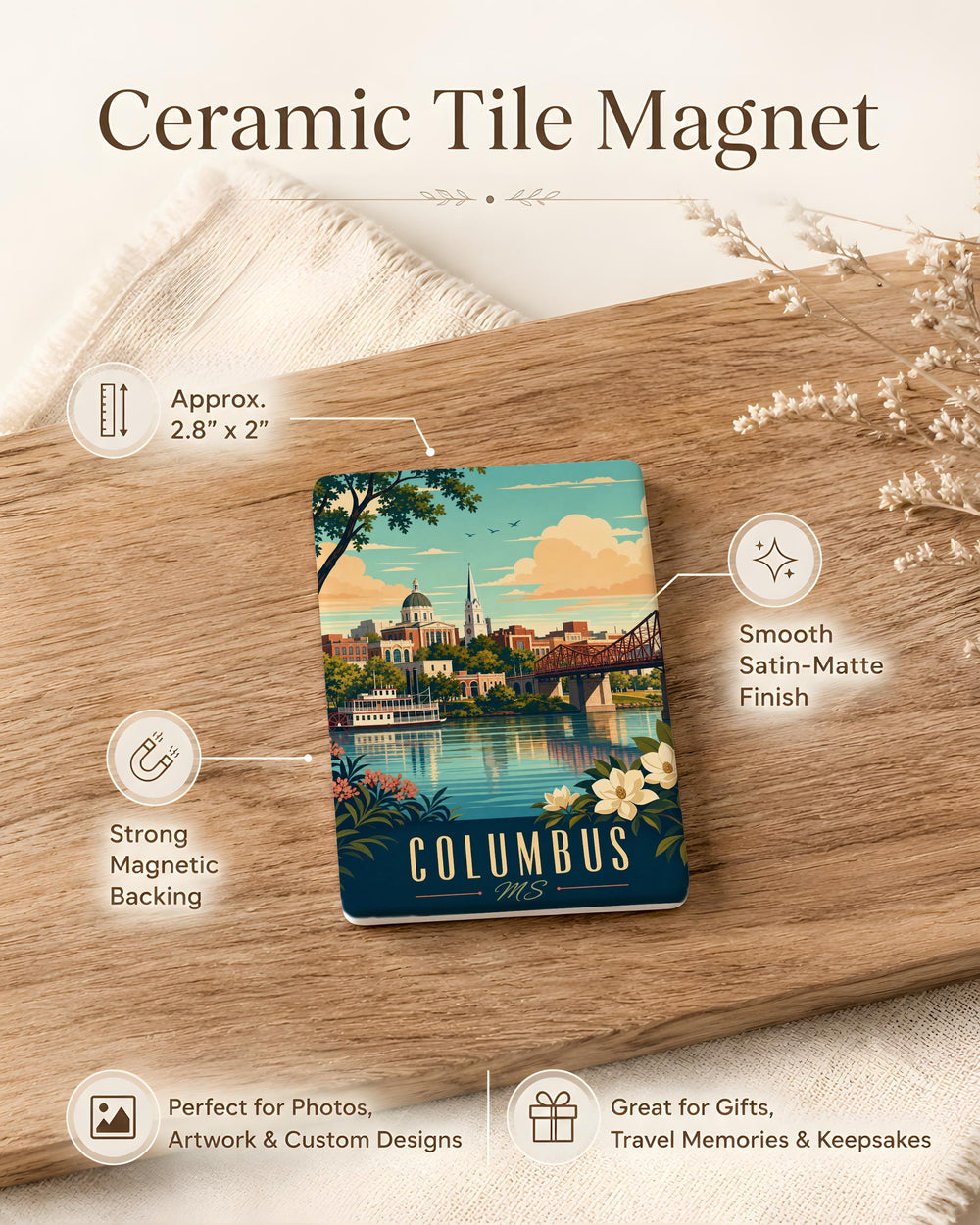 Columbus MS Fridge Magnet, Columbus Mississippi Souvenir Magnet, Columbus MS Travel Gift, Mississippi Landmark Keepsake Magnet