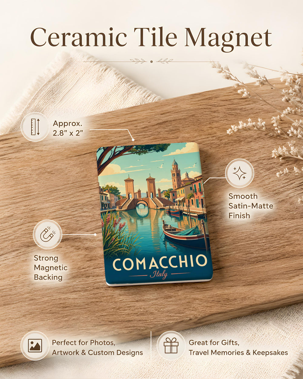 Comacchio Italy Fridge Magnet, Comacchio Landmark Souvenir Magnet, Italy Travel Gift, Comacchio Vacation Keepsake Magnet
