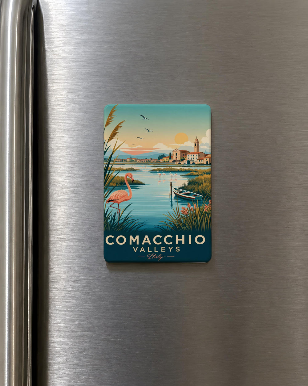 Comacchio Valleys Fridge Magnet, Italy Wetlands Landscape Souvenir, Emilia-Romagna Travel Keepsake Magnet