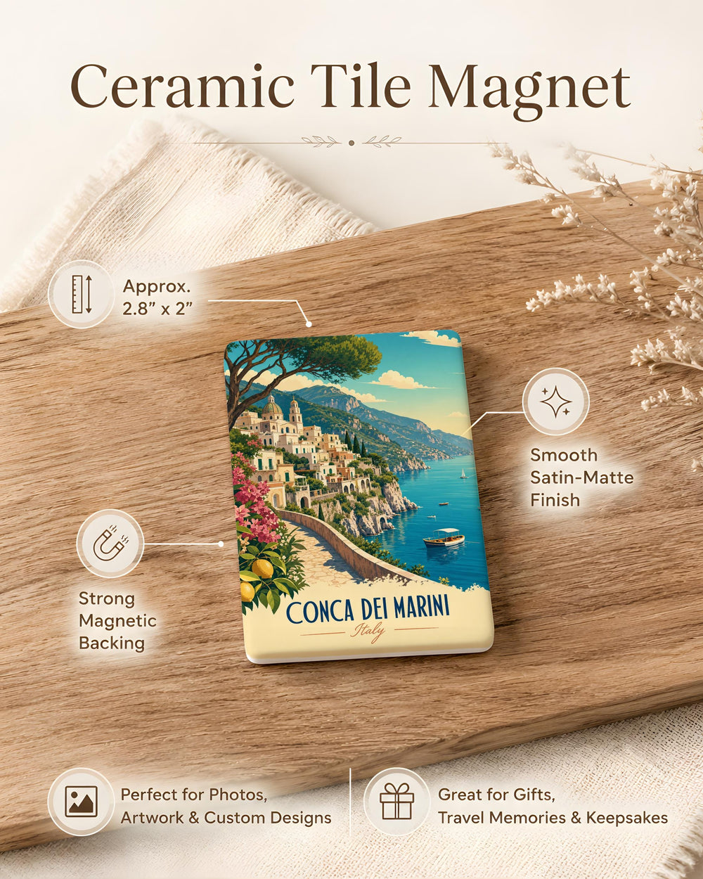Conca dei Marini Fridge Magnet, Amalfi Coast Italy Travel Souvenir Magnet, Coastal Village Landmark Refrigerator Magnet
