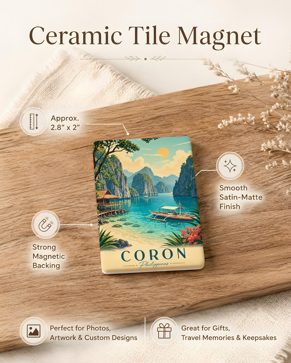 Coron Philippines Fridge Magnet, Palawan Travel Souvenir Magnet, Coron Island Landmark Keepsake, Philippines Vacation Gift Magnet