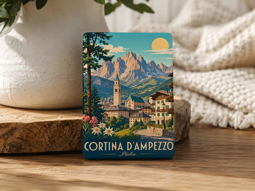 Cortina d’Ampezzo Fridge Magnet, Italian Alps Travel Souvenir, Dolomites Mountain Town Keepsake Magnet, Italy Vacation Gift