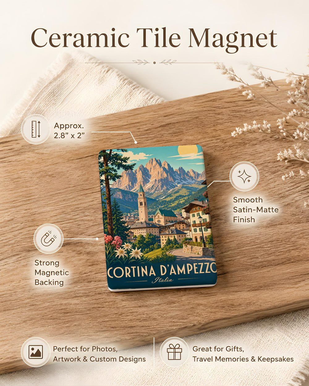 Cortina d’Ampezzo Fridge Magnet, Italian Alps Travel Souvenir, Dolomites Mountain Town Keepsake Magnet, Italy Vacation Gift