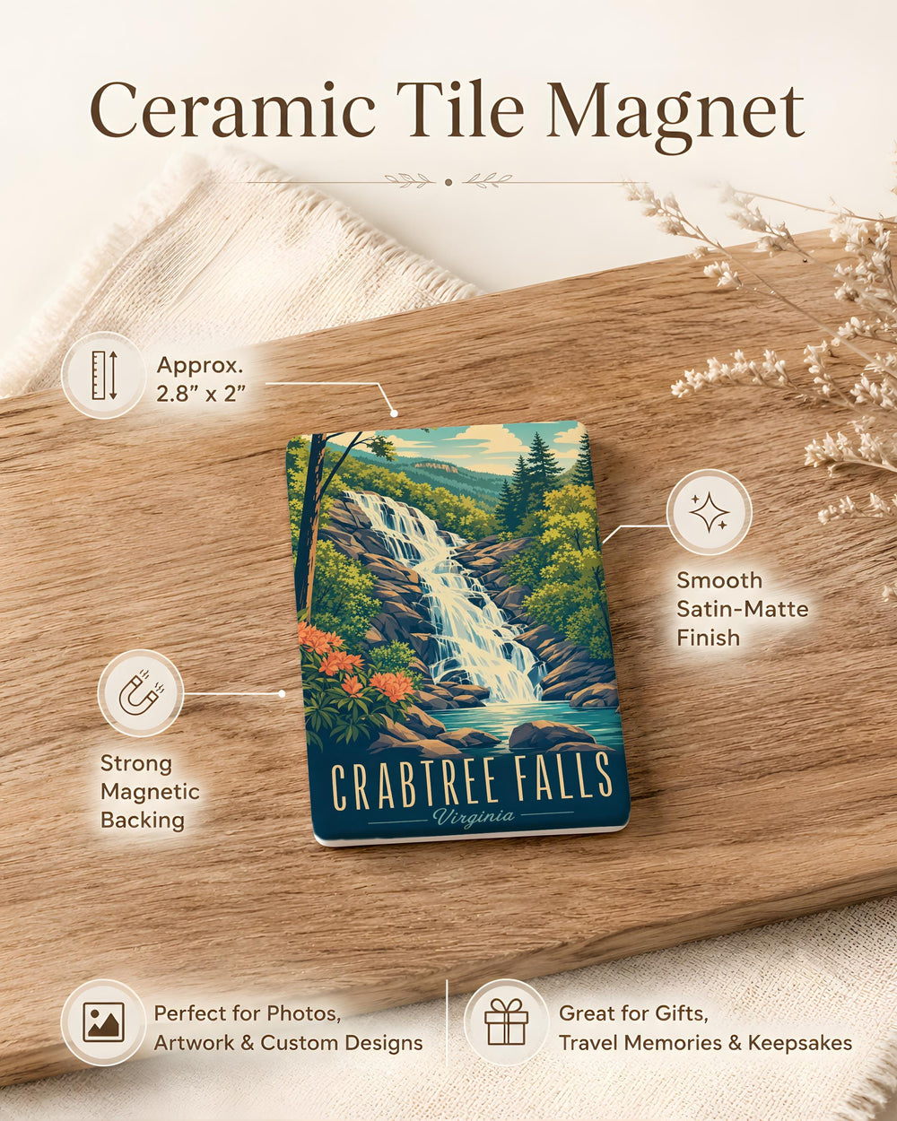 Crabtree Falls Virginia Fridge Magnet, Blue Ridge Mountains Waterfall Souvenir, Nelson County Travel Gift