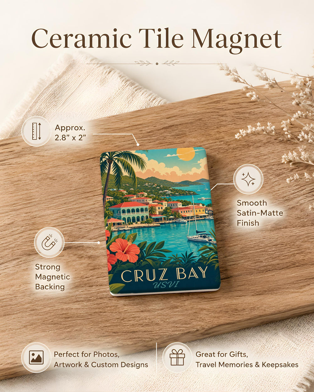 Cruz Bay USVI Fridge Magnet, St John US Virgin Islands Souvenir, Caribbean Travel Keepsake Magnet