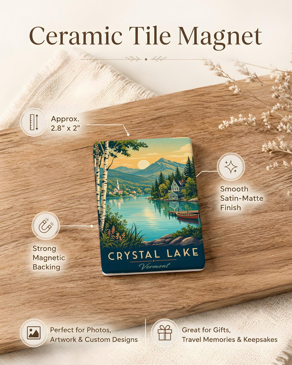 Crystal Lake Vermont Fridge Magnet, Crystal Lake VT Souvenir Magnet, Vermont Lake Travel Keepsake, New England Vacation Gift