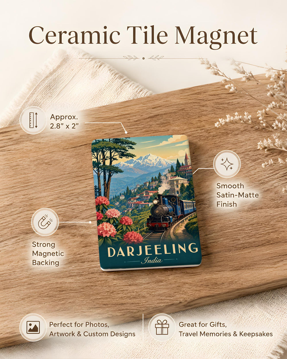 Darjeeling India Fridge Magnet, Himalayan Hill Station Souvenir, Tea Gardens Travel Keepsake Magnet