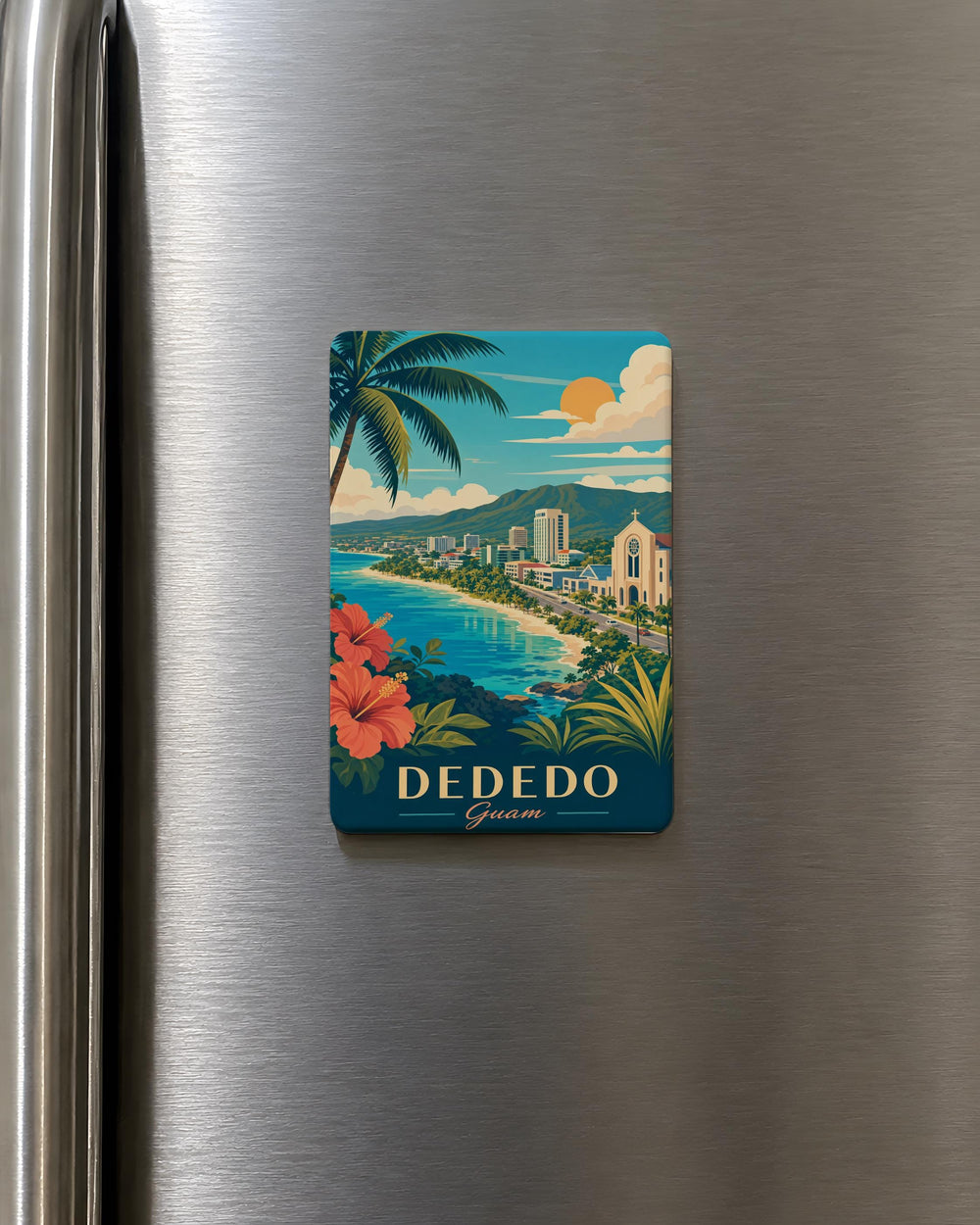 Dededo Guam Fridge Magnet, Two Lovers Point Guam Souvenir Magnet, Tumon Bay Landmark Travel Keepsake Magnet