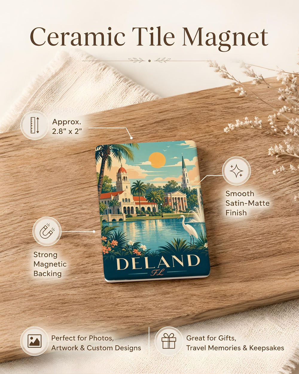 DeLand FL Fridge Magnet, DeLand Florida Souvenir Magnet, Volusia County Travel Keepsake, Downtown DeLand Gift Magnet