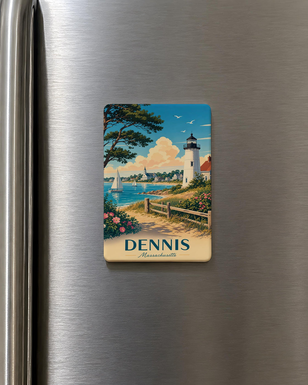 Dennis Massachusetts Fridge Magnet, Dennis MA Souvenir Magnet, Cape Cod Travel Gift, Coastal Town Keepsake Magnet