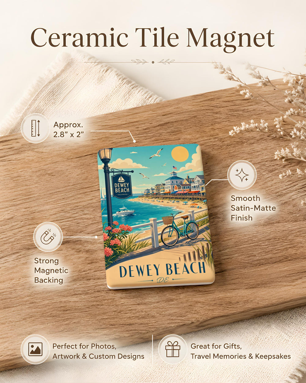 Dewey Beach DE Fridge Magnet, Delaware Beach Souvenir, Coastal Vacation Keepsake, Dewey Beach Delaware Gift