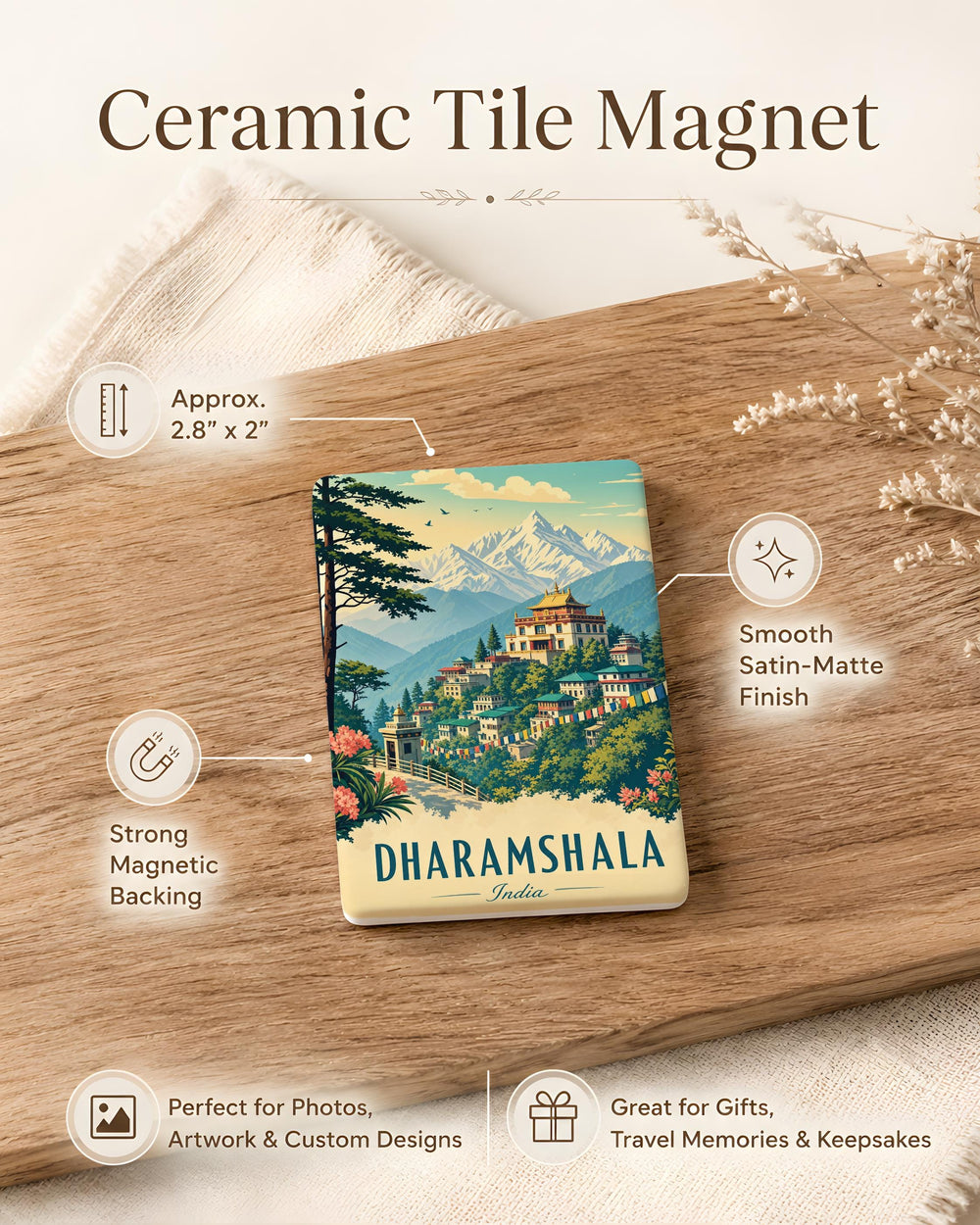 Dharamshala India Fridge Magnet, Himalayan Mountain Town Souvenir, Tibetan Culture Travel Keepsake, Himachal Pradesh Landmark Magnet
