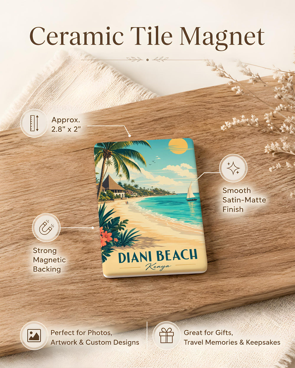 Diani Beach Kenya Fridge Magnet, Diani Beach Souvenir Magnet, Kenya Coastal Travel Gift, African Beach Destination Magnet