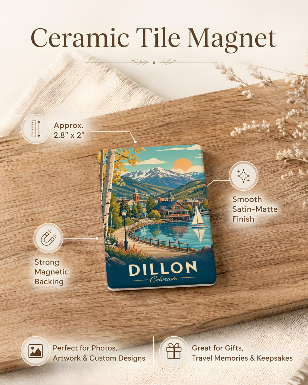 Dillon Colorado Fridge Magnet, Dillon CO Souvenir Magnet, Colorado Mountain Town Travel Gift, Lake Dillon Keepsake Magnet