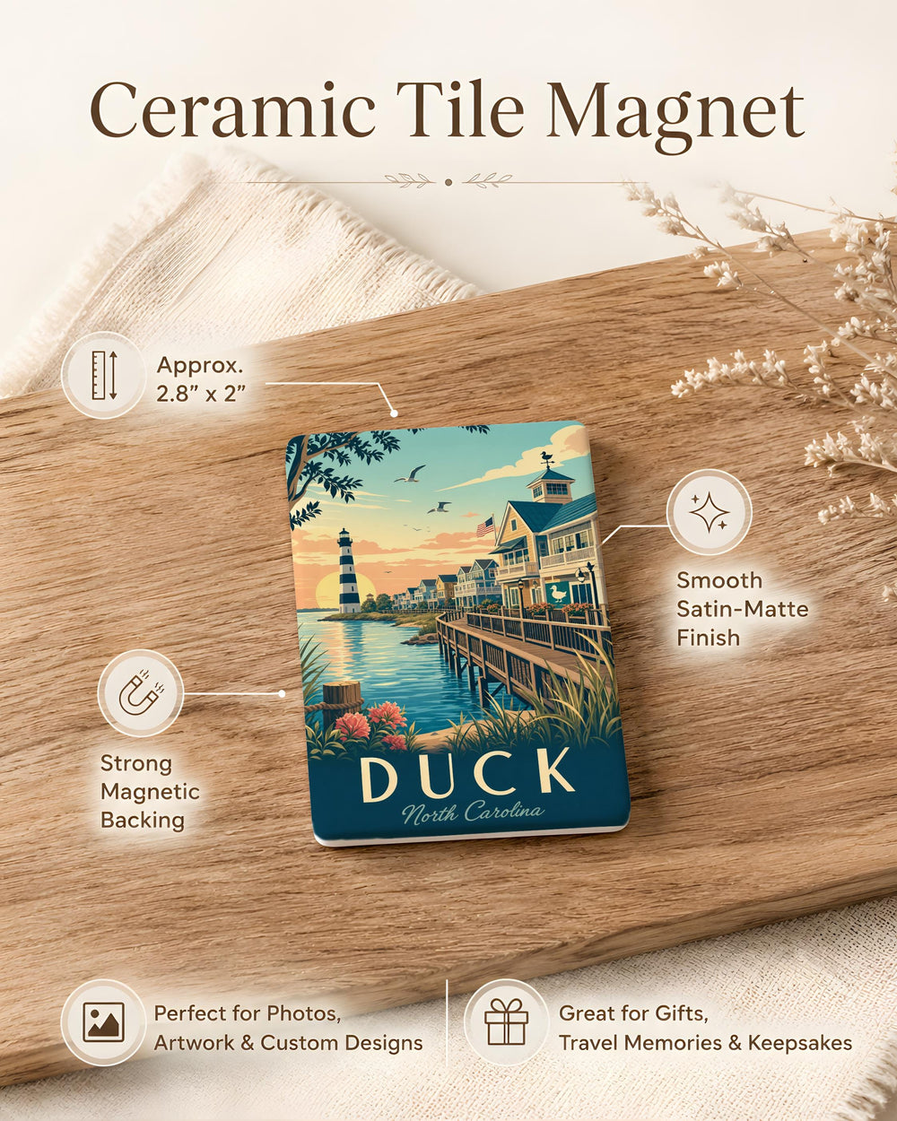 Duck North Carolina Fridge Magnet, Duck NC Souvenir Magnet, Outer Banks Coastal Town Magnet, OBX Travel Keepsake Magnet