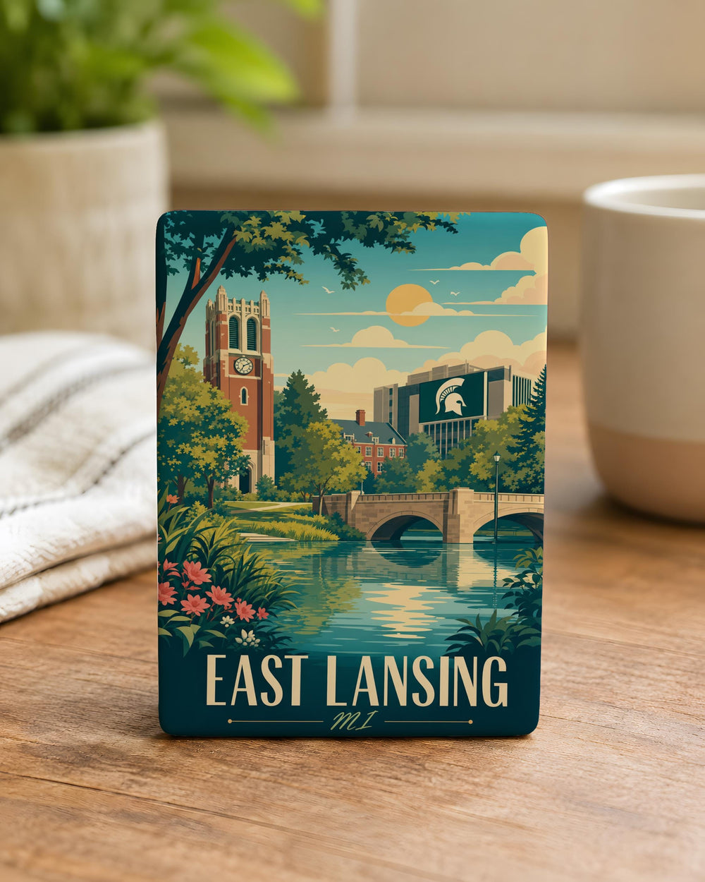 East Lansing MI Fridge Magnet, East Lansing Michigan Souvenir Magnet, Michigan Travel Gift, College Town Keepsake Magnet