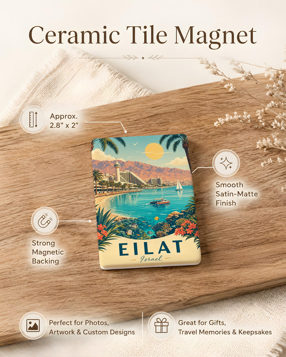 Eilat Israel Fridge Magnet, Eilat Souvenir Magnet, Israel Travel Gift, Eilat City Landmark Keepsake Magnet