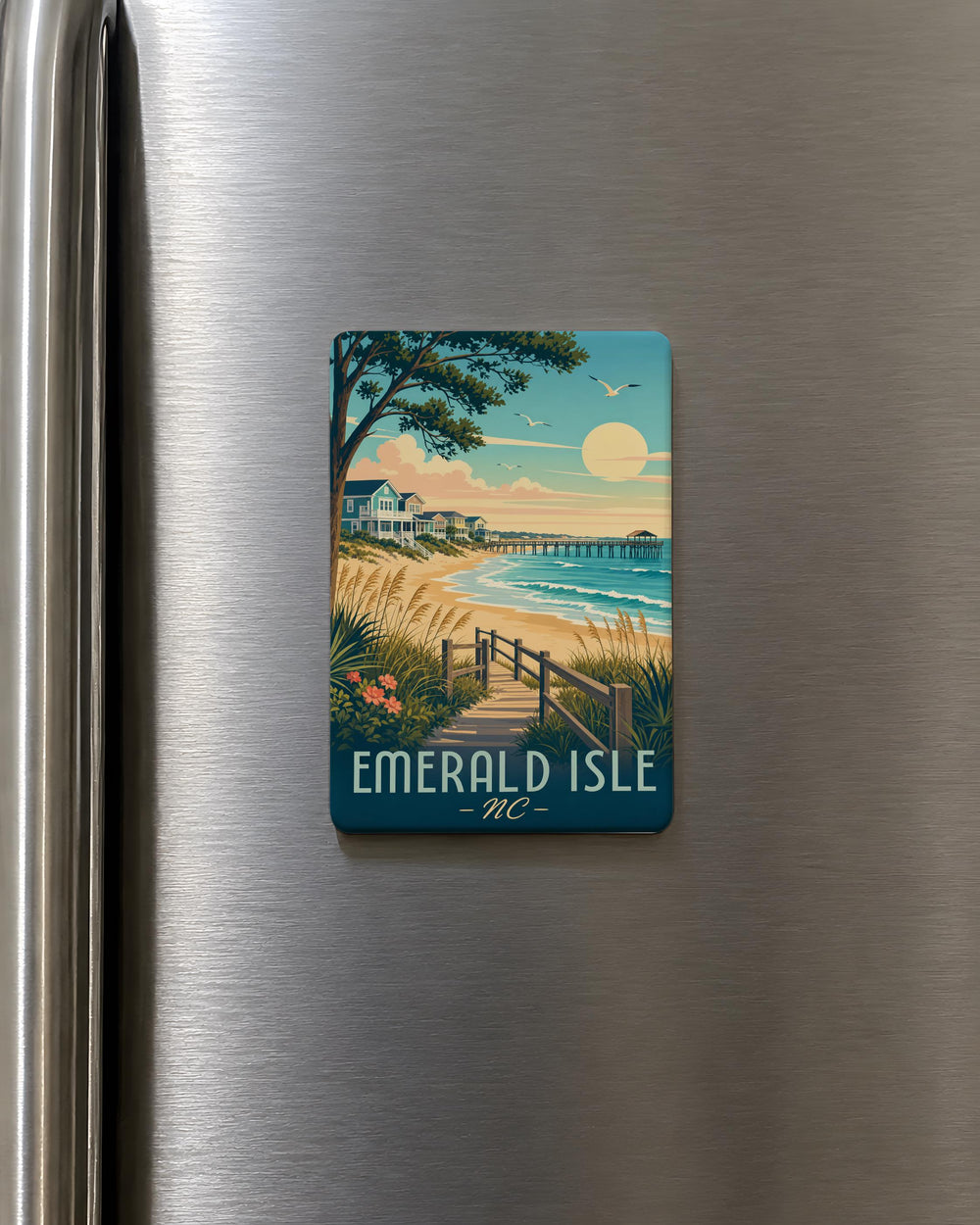 Emerald Isle NC Fridge Magnet, North Carolina Beach Town Souvenir, Crystal Coast Coastal Vacation Keepsake Magnet