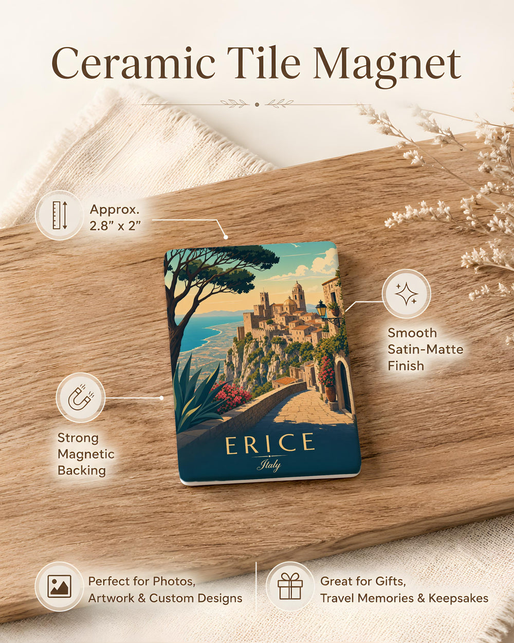 Erice Italy Fridge Magnet, Erice Sicily Souvenir Magnet, Italian Hill Town Travel Keepsake, Italy Vacation Gift Magnet