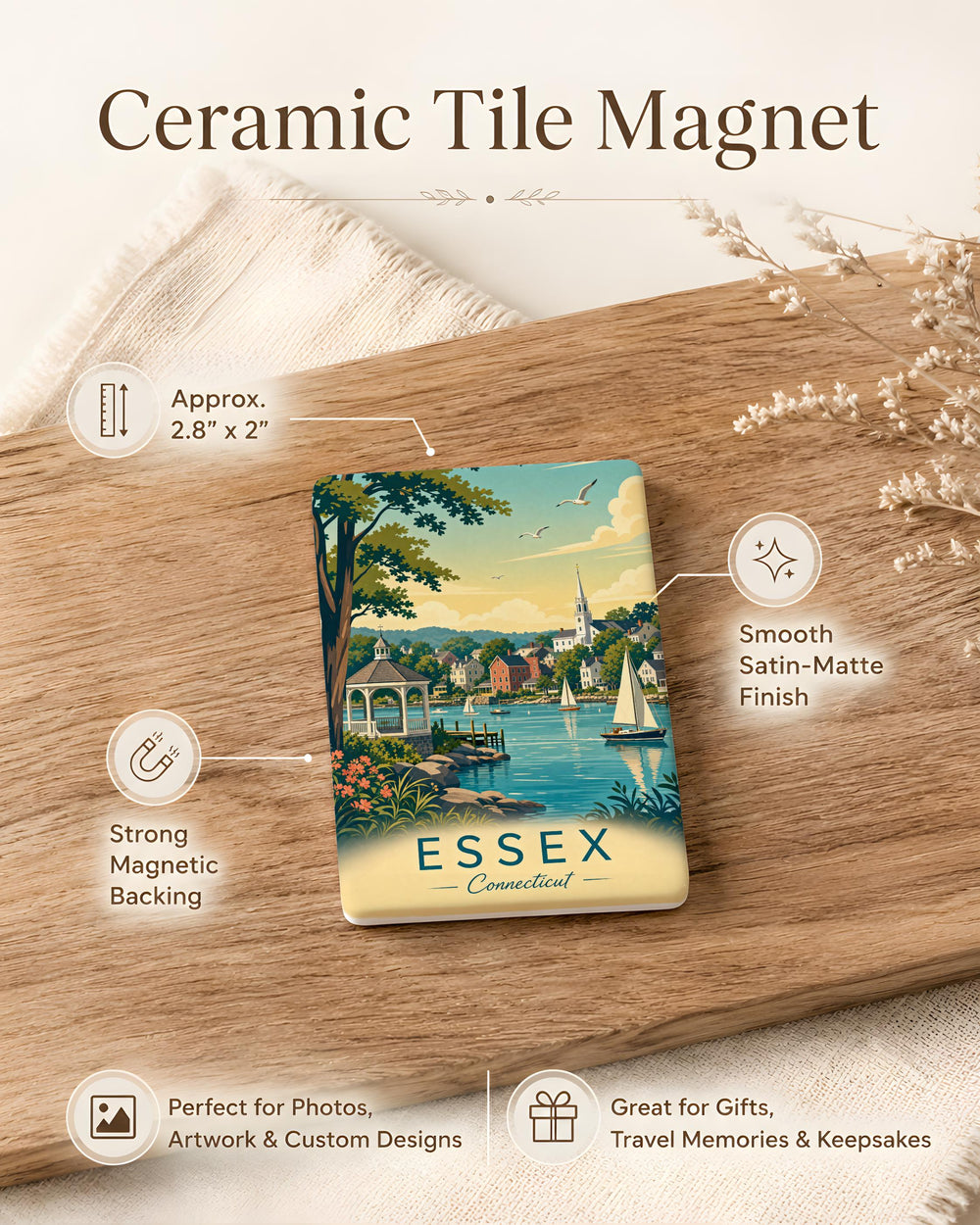 Essex Connecticut Fridge Magnet, Essex CT Souvenir Magnet, New England Travel Keepsake, Connecticut Town Gift Magnet