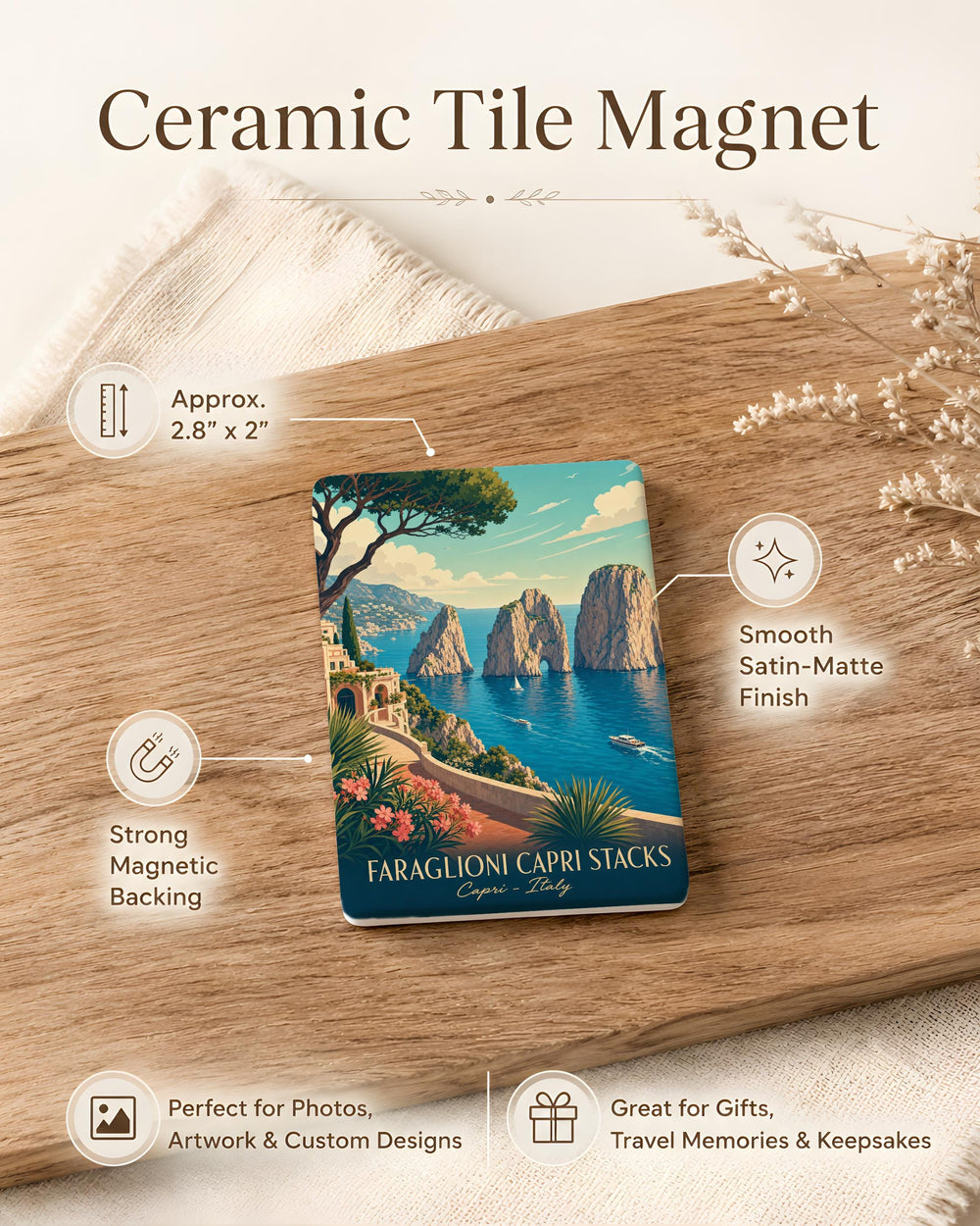 Faraglioni Capri Sea Stacks Fridge Magnet, Capri Italy Coastal Landmark Souvenir Magnet, Mediterranean Island Travel Keepsake