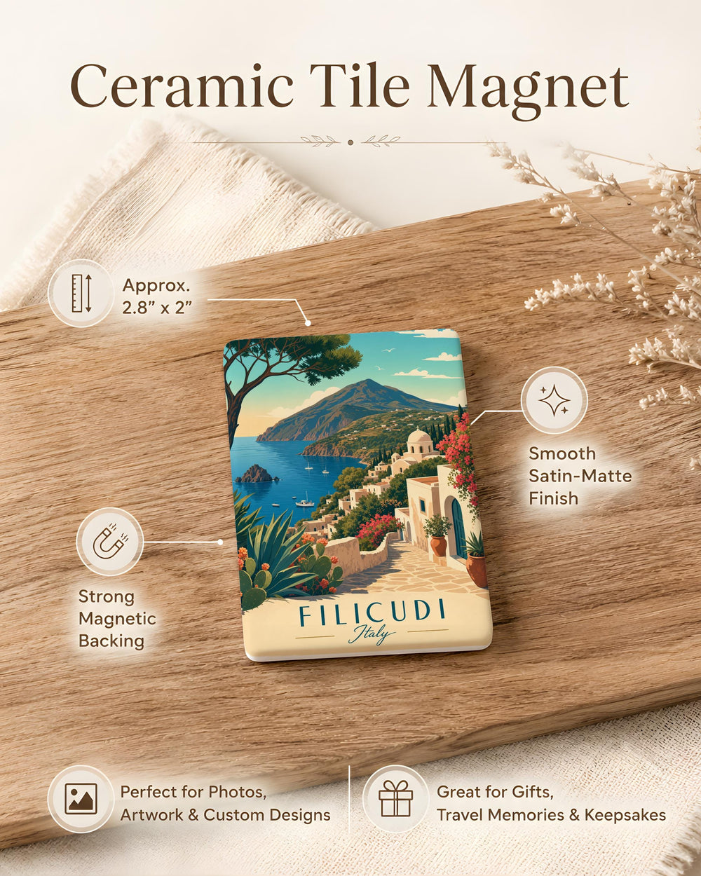 Filicudi Italy Fridge Magnet, Filicudi Island Souvenir Magnet, Aeolian Islands Travel Keepsake, Sicily Italy Magnet