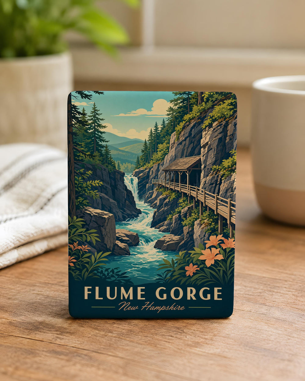 Flume Gorge Fridge Magnet, New Hampshire White Mountains Souvenir, Scenic Canyon Waterfall Travel Keepsake Magnet