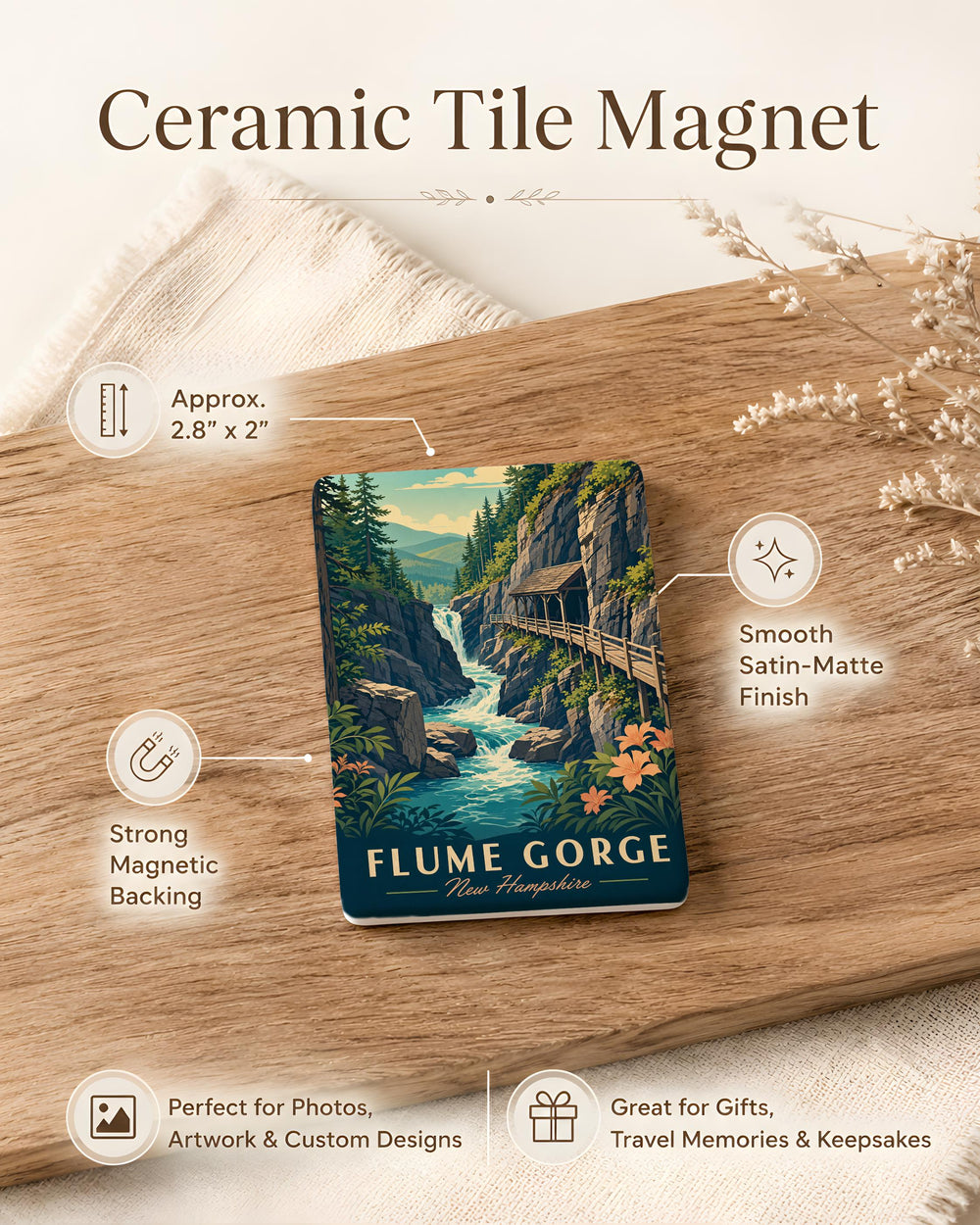 Flume Gorge Fridge Magnet, New Hampshire White Mountains Souvenir, Scenic Canyon Waterfall Travel Keepsake Magnet