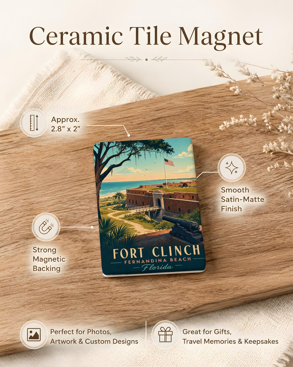 Fort Clinch Fridge Magnet, Fort Clinch State Park Souvenir, Fernandina Beach Florida Travel Keepsake Magnet