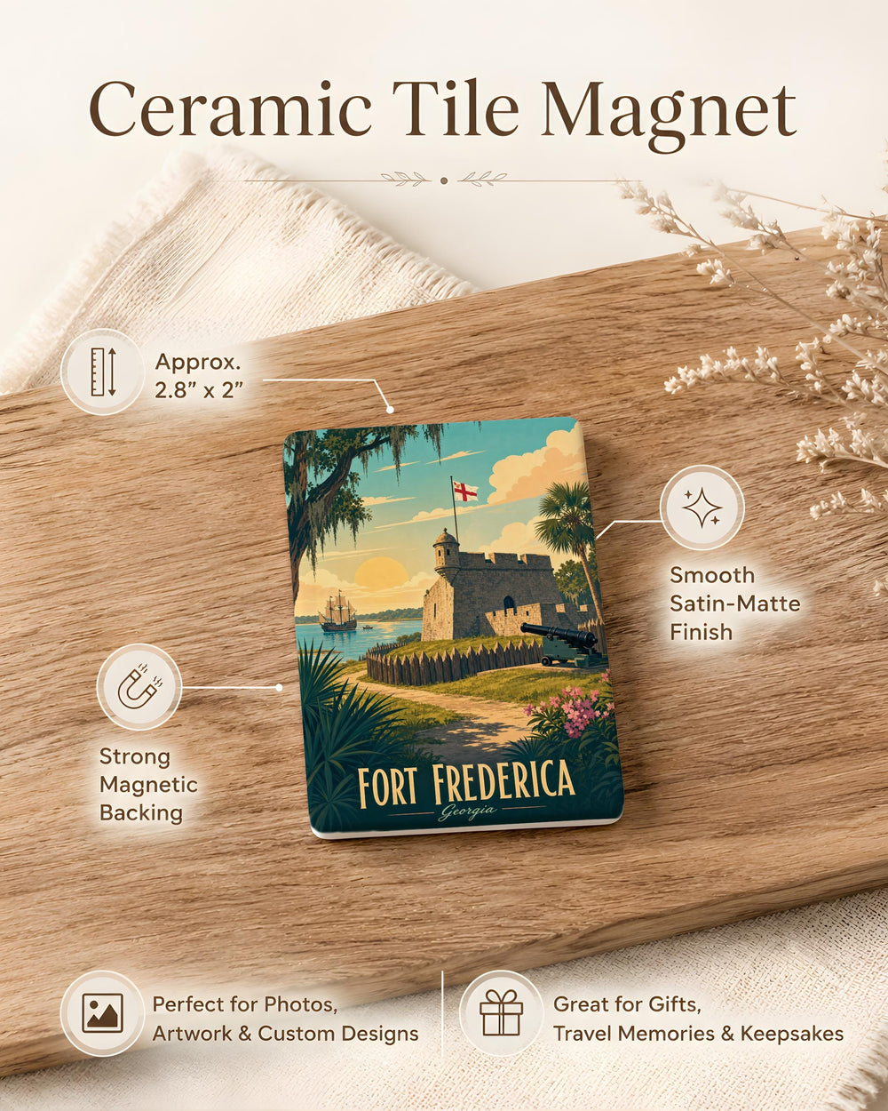 Fort Frederica National Monument Fridge Magnet, Georgia Historic Fort Souvenir Magnet, Coastal History Travel Keepsake