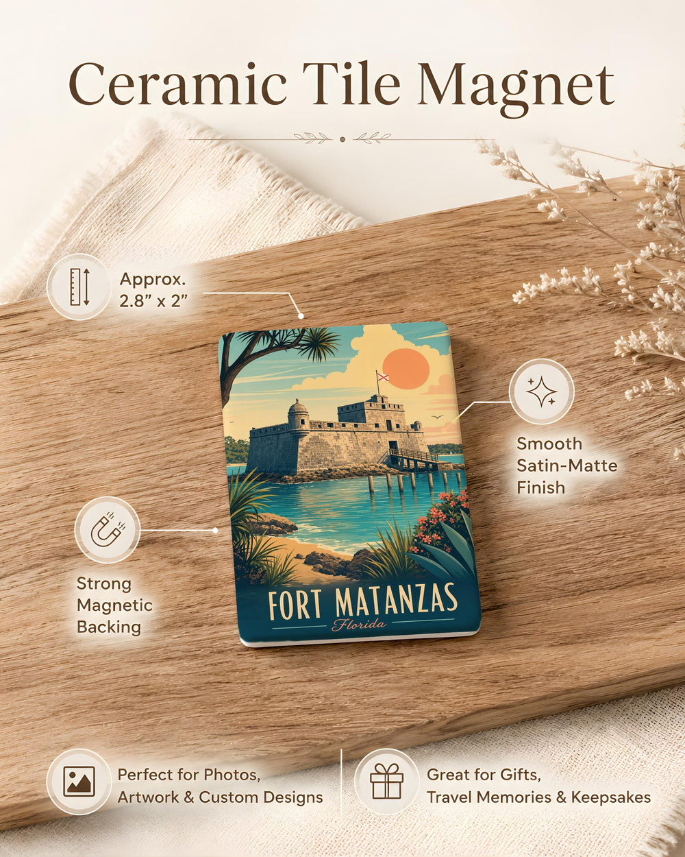 Fort Matanzas Fridge Magnet, Florida Historic Fort Landmark Souvenir, St. Augustine Coastal Travel Keepsake Magnet
